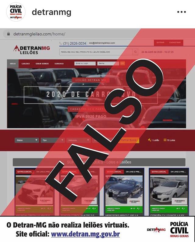 PCMG alerta site falso leiloes