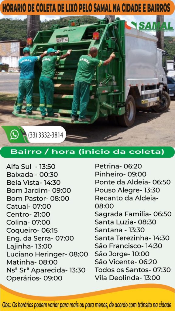 novos horarios coleta lixo